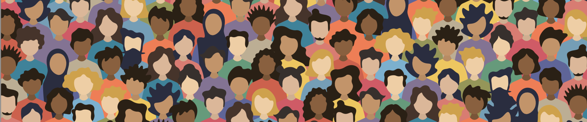 A repeating flat illustrated pattern of different people